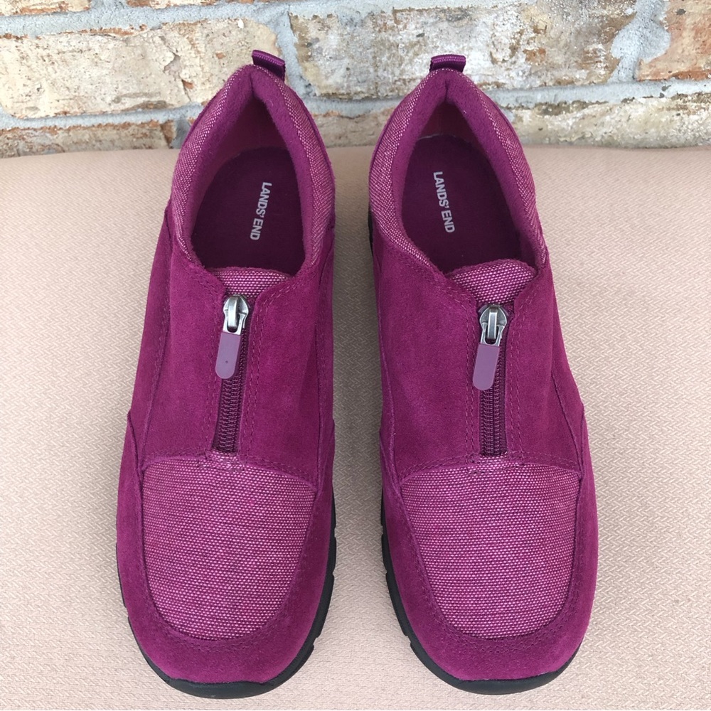 Lands’ End Women's All Weather Insulated Purple Suede Leather Zip Moc Shoes 11 - Picture 2 of 14